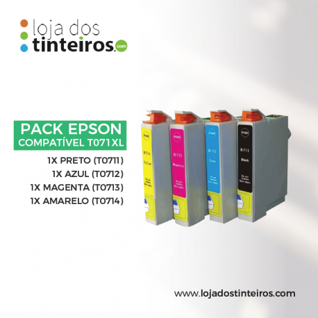 Pack Epson Compatível 71 XL (1xPreto, 1xAzul, 1xMagenta, 1xAmarelo) (4 Unidades)