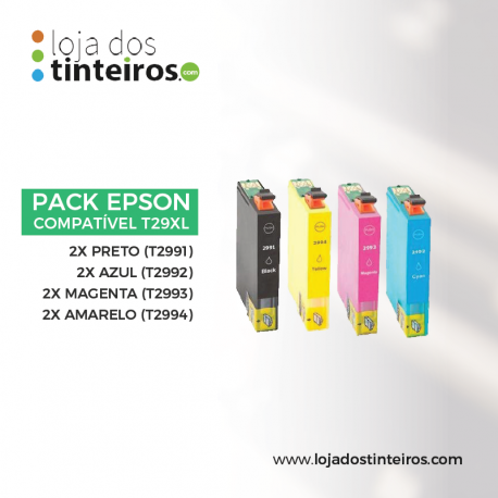 Pack Epson Compatível 29 XL (2xPreto, 2xAzul, 2xMagenta, 2xAmarelo) (8 Unidades)