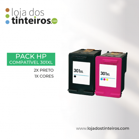 Pack Compatível HP 301XL (2x Preto, 1x Cores) HP 1050, 2050, 2050S, 1000, 3000, 3050, J610A