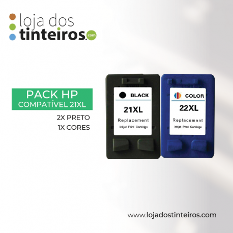Pack Compatível HP 21 XL / HP 22 XL - (2x Preto, 1x Cores) 