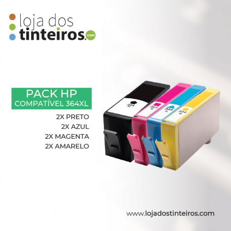 Pack Compatível HP 364XL (2x preto, 2x azul, 2x magenta, 2x amarelo)