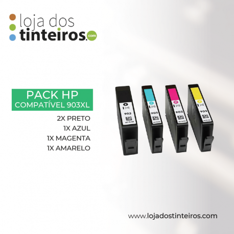 Pack Compatível HP 903XL (2x preto, 1x azul, 1x magenta, 1x amarelo)