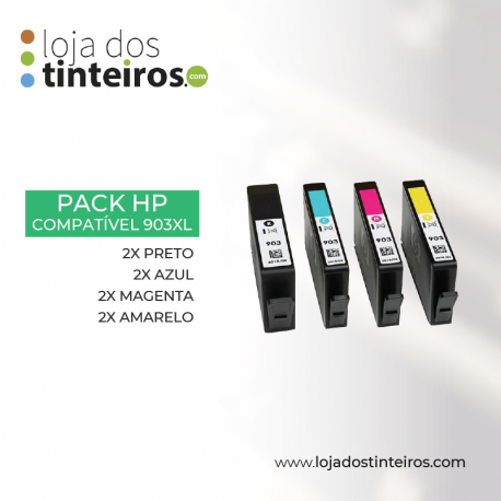 Pack Compatível HP 903XL (2x preto, 2x azul, 2x magenta, 2x amarelo)