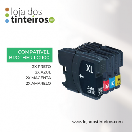 Pack Brother Compatível LC 1100 XL ( 2xPreto, 2xAzul, 2xMagenta, 2xAmarelo) 8 Unidades