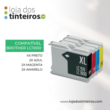 Pack Brother Compatível LC 1000 XL ( 4xPreto, 2xAzul, 2xMagenta, 2xAmarelo) 10 Unidades