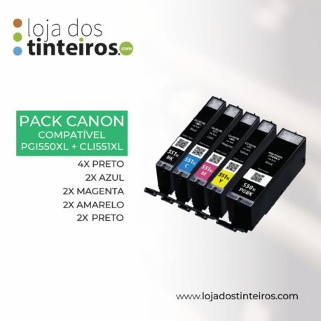 CANON PGI550 XL BK + CLI 551 XL (4xPreto, 2xPreto,2xAzul, 2xMagenta,2xAmarelo) 12 unidades