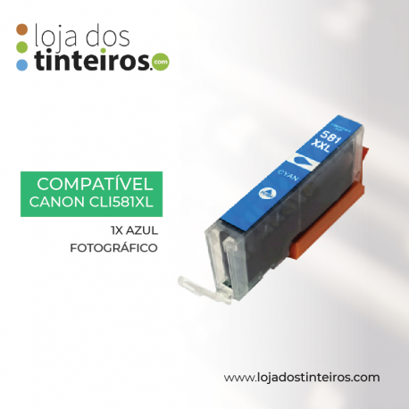 CANON CLI 581 XXL PB - Tinteiro Azul Fotográfico Compatível para Canon TS6150, 8150, 9150, TR7550, 8550 - 9.14K 1999C001